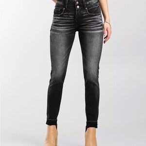 Buckle Slim High-Rise Skinny Jeans in Washed Black